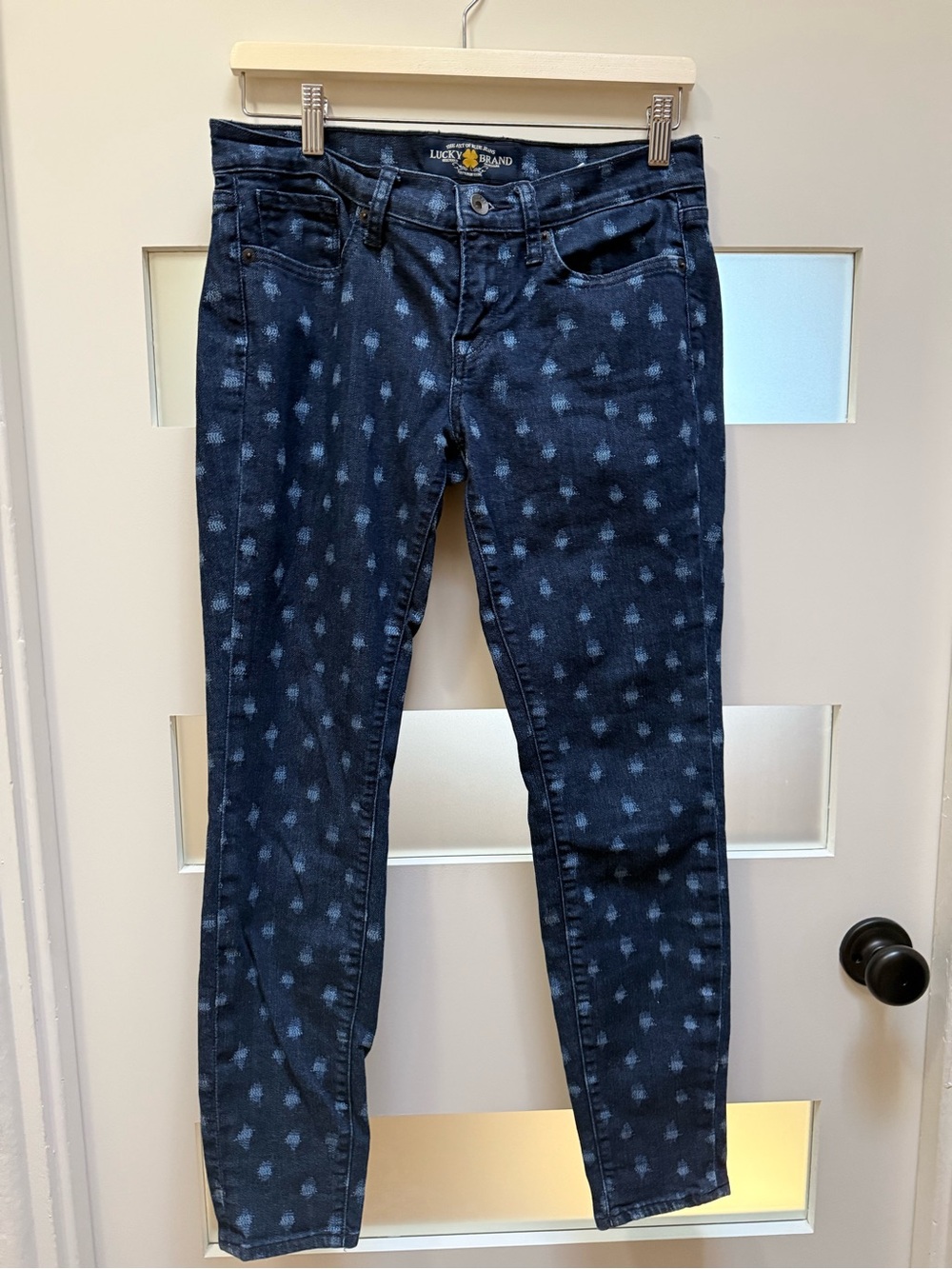 Lucky Brand Navy Blue Dot-Pattern Skinny Jeans Size 4